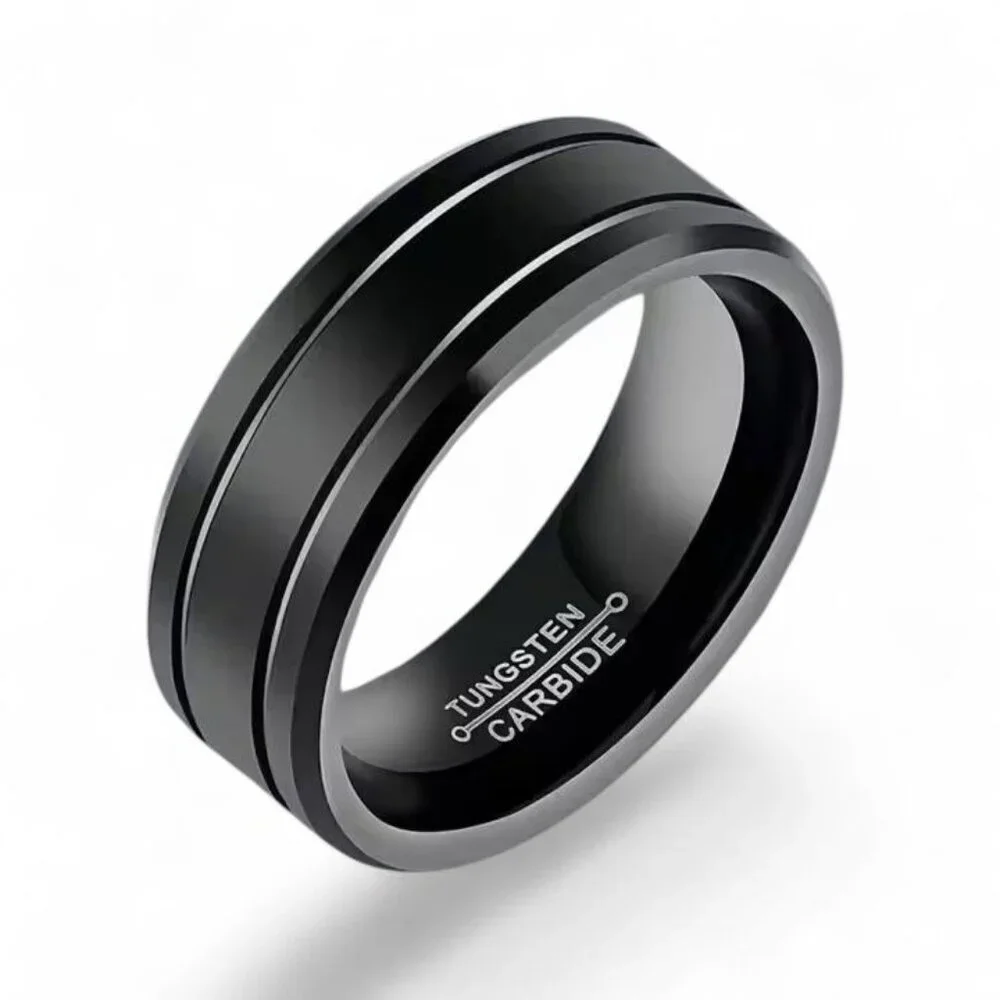 Men’s 8mm Black Tungsten Carbide Wedding Band – Comfort Fit Ring Size 10 - Picture 3 of 6
